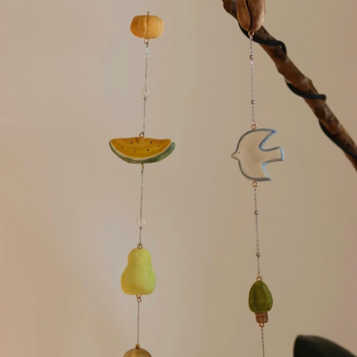 Handmade Coffee Apple Wind Chime | Stone Clay Art • Crisp Sound• Creative