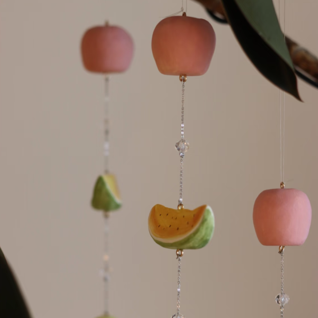 Handmade Coffee Apple Wind Chime | Stone Clay Art • Crisp Sound• Creative