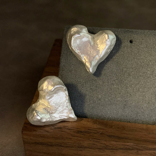 Shining Heart · Handmade Wrinkled Silver Heart Earrings | Glow From Within | 2cm Heart Shape