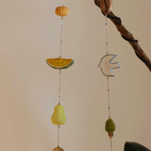 Handmade Coffee Apple Wind Chime | Stone Clay Art • Crisp Sound• Creative